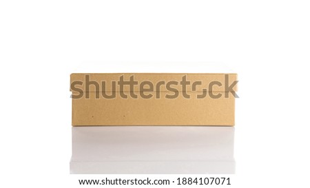 Mockup box paper. Brown cardboard carton package for shipping delivery isolated on white background. Closed craft paper object mockup for design