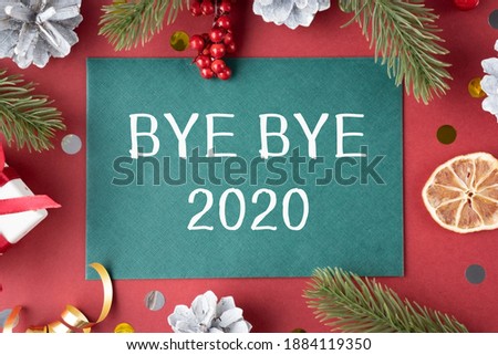 Lightbox with text BYE BYE 2020 on dark background. Top view. New year celebration. Happy New Year 2021 concepts - Image
