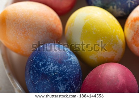 Easter eggs on a platter close up