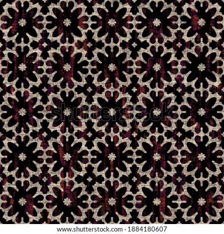Seamless floral sepia grunge print texture background. Worn mottled flower bloom pattern textile fabric. Grunge rough blur linen all over print 