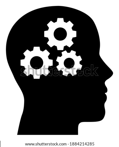 Brain gears icon with flat style. Isolated raster brain gears icon image on a white background.