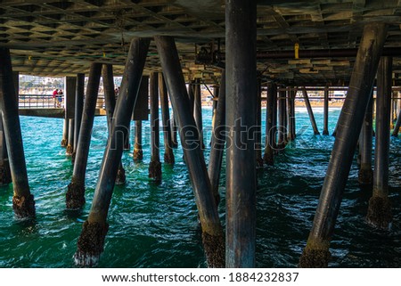 Wooden beams support under the pier of Santa Monica pier