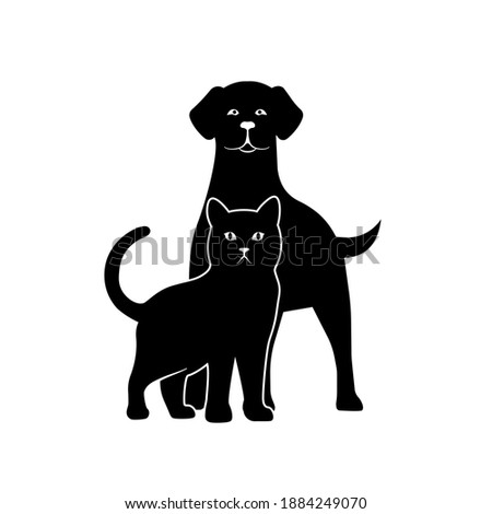 Outline pets cat with dog  illustration