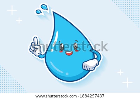 SMILING, HAPPY, CHEERFUL Face Emotion. Forefinger Hand Gesture. Water Drop Cartoon Drawing Mascot Illustration.