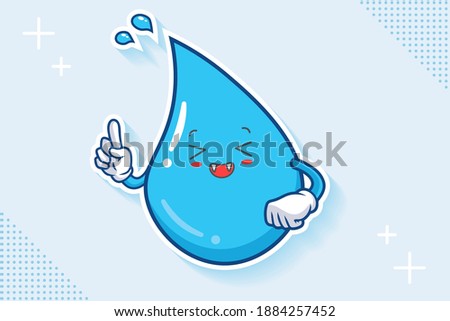 LAUGHING, HAPPY, FUN, CHEERFUL Face Emotion. Forefinger Hand Gesture. Water Drop Cartoon Drawing Mascot Illustration.