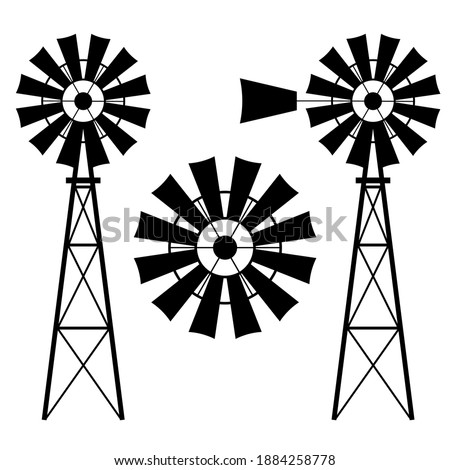Windmill Vector Illustration Set on White Royalty-Free Stock Photo #1884258778
