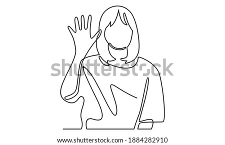 Continue line of woman hallo gesture, waving hand Royalty-Free Stock Photo #1884282910