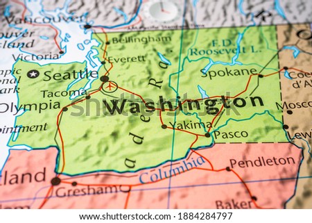Washington on the USA map Royalty-Free Stock Photo #1884284797