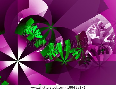 Abstract high resolution background with a detailed pink and bright green star-like or fan-like pattern against white background