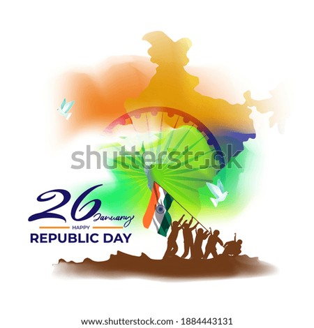 Vector illustration for Indian Republic Day, Patriotic concept banner with abstract tricolor background with soldiers  hoisting flag.