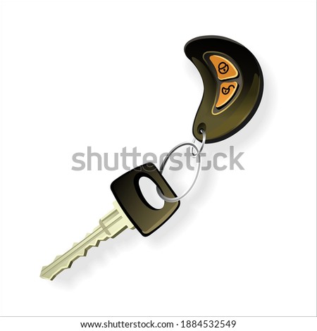 Car keys with keychain isolated on white photorealistic. Vector illustration