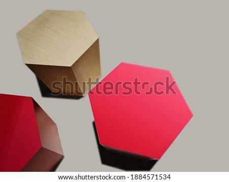 High Angle View of Hexagonal Wooden Chairs Isolated on Gray Background