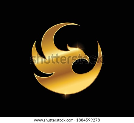 A Vector Illustratio of Golden Bird Circle Sign with black background and gold shine effect