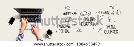 Online education theme with person using a laptop computer