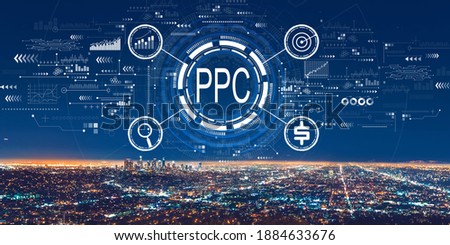 PPC - Pay per click concept with downtown Los Angeles at night