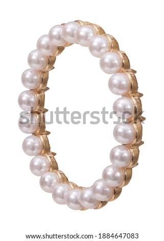 Golden round frame with pearl for paintings, mirrors or photo in perspective view isolated on white background