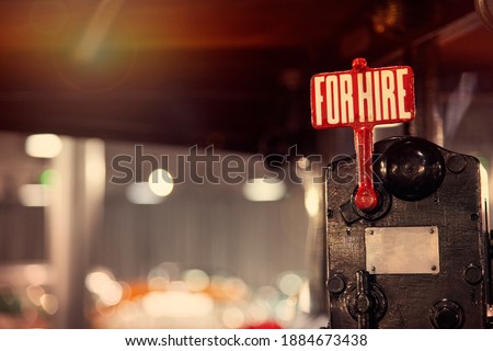 For hire concept, old taxi sign