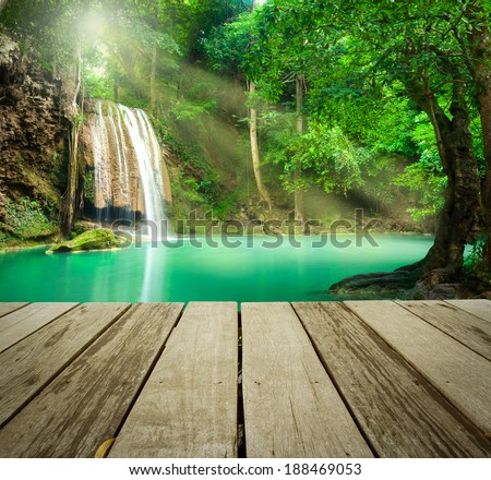 Blue stream waterfall in Kanjanaburi Thailand (Erawan waterfall Nation Park)