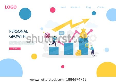 Vector businessman climbing up graph columns, motivation concept. Business person running up to the goal on the stairs. Partnership, leadership or team work concept. Flat illustration
