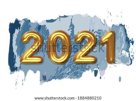 2021 golden decoration holiday on trendy background. Shiny party background. Gold foil balloons numeral 2021 with realistic festive objects, glitter gold confetti and serpentine. Happy new year 2021