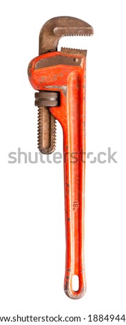 old pipe wrench isolated on white