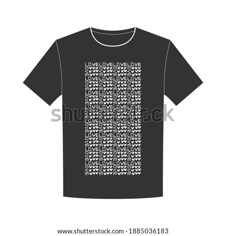 T-shirt design with pattern of hearts and love.