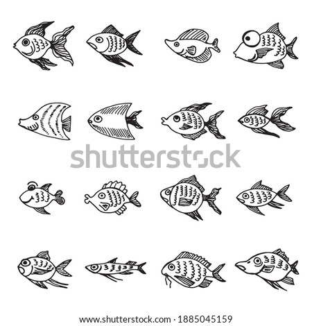 fish marine drawing vector sketch set