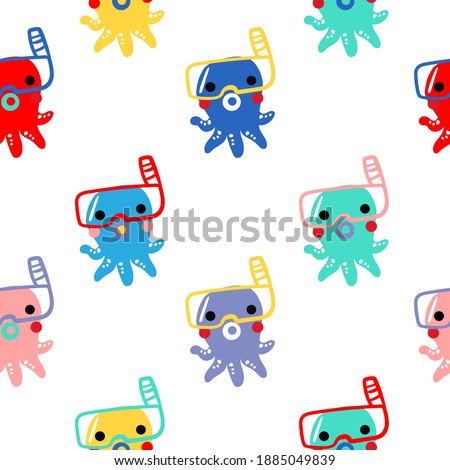 Seamless octopus kid vector . Seamless pattern. Repeating texture. Fabric print summer seasonal design. Vector illustration For wallpapers White background.