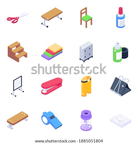 
Pack of Stationery Isometric Icons