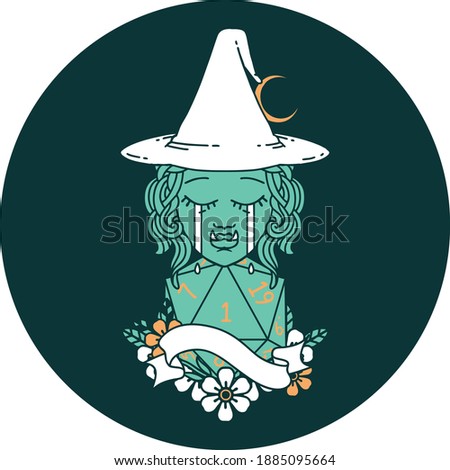 icon of crying orc witch with natural one D20 roll