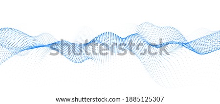 Abstract gradient dynamic wave of particles. Network of neon dots. Big data. Digital background. Vector Royalty-Free Stock Photo #1885125307