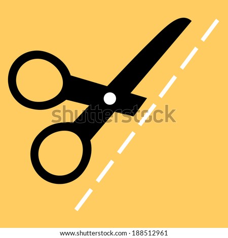 Flat vector illustration. The exact size. Scissors cut cloth.