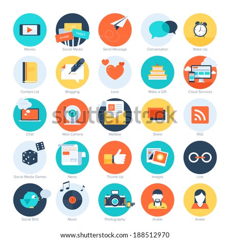 Vector set of modern flat and colorful social media icons. Design elements for web and mobile applications. Royalty-Free Stock Photo #188512970