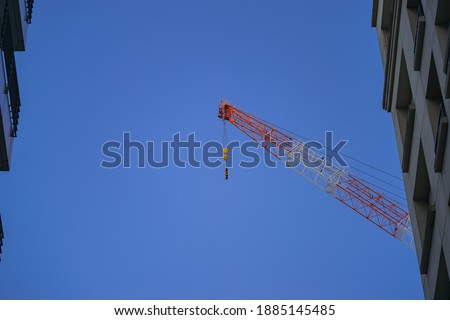 Cranes at a construction site in downtown Shinjuku, Tokyo.