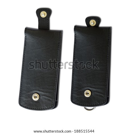 black leather keychains isolated on white background