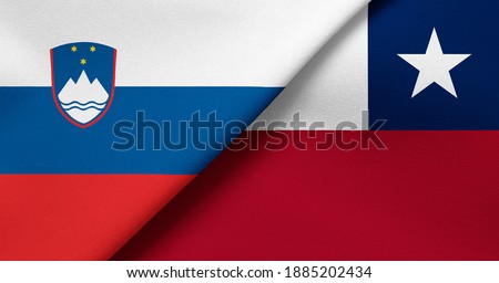 Flag of Slovenia and Chile - 3D illustration. Two Flag Together - Fabric Texture