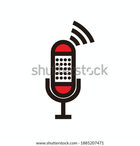 dot microphone style with connections signal for broadcast, podcast or music icon or logo - red, white and black illustrations 
