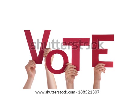 Many Hands Holding the Red Word Vote, Isolated