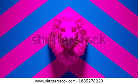Pink Lion Mounted Bust with Pink an Blue Chevron Background 3d illustration render
