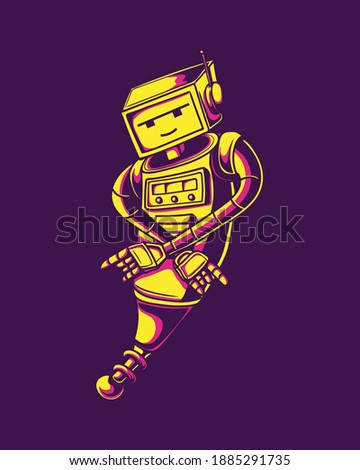 Robot character illustration design in retro style