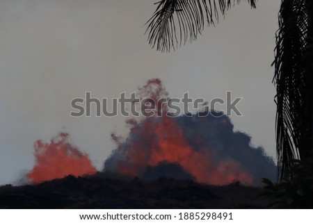 Aerial view of the eruption of the volcano Kilauea on Hawaii, in the picture Fissure7 you can see the enormous heat in the air.