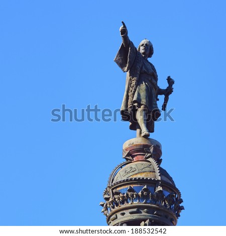 Monument of Christopher Columbus in the harbour of Barcelona, Catalonia, Spain
