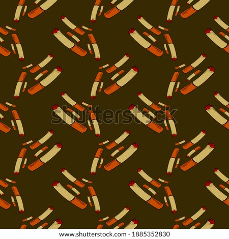 Smoking cigarettte , seamless pattern on a brown background.