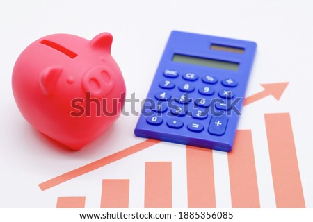 The piggy bank and the rising graph towards the upper right.
