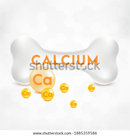 Realistic 3d bone with calcium and fluorine particles isolated on white background. Medical or healthcare concept. bone protection. Royalty-Free Stock Photo #1885359586