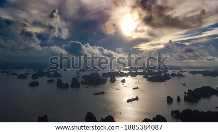 Halong bay seen from the sky. Halong Bay is the UNESCO World Heritage Site, it is a beautiful natural wonder in northern Vietnam, Southeast Asia. Popular landmark, famous destination of Vietnam