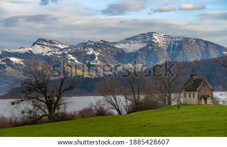 XIII c. St. Meinrad Chappel on the shores of Upper Zurich Lake (Obersee) near Bollingen, St. Gallen, Switzerland
