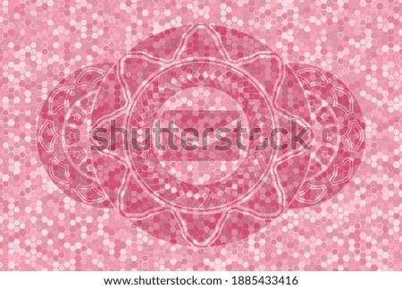 envelope icon inside pink tiles mosaic style realistic badge. Geometric hexagon luxurious background. Vector illustration. 