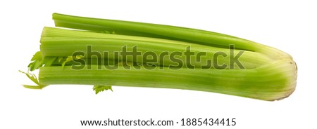 Top view of a fresh bunch of organic celery isolated on a side background.