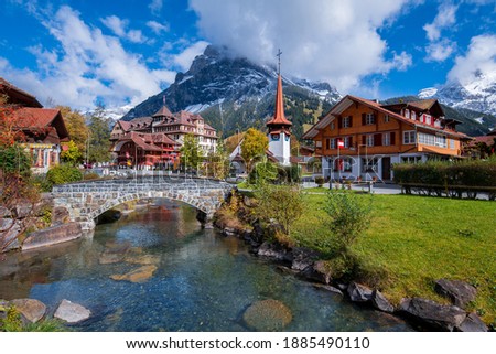Village Kandersteg (Switzerland) and the mountain Dundenhorn Royalty-Free Stock Photo #1885490110